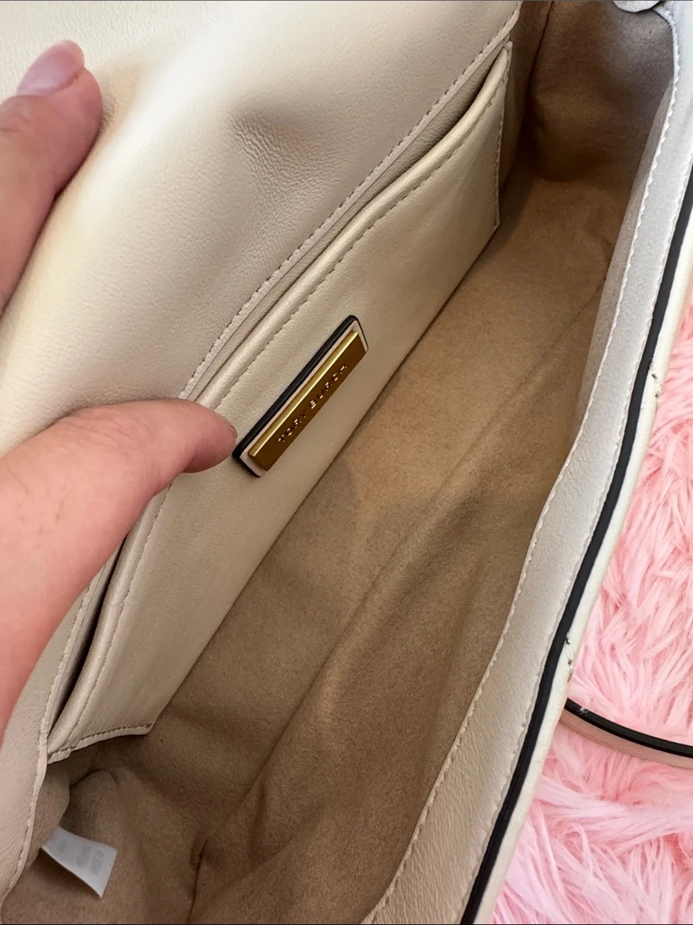 Tory Burch Cream Quilted Leather Crossbody with Gold Logo